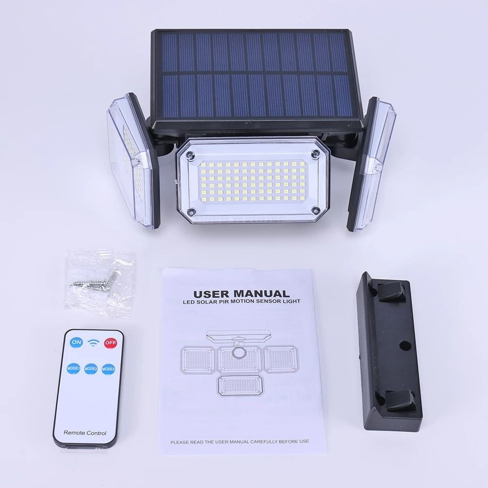 Lampada solare da parete a LED per esterni con sensore di movimento diviso, 4 teste, 3 modalità, lampada solare |