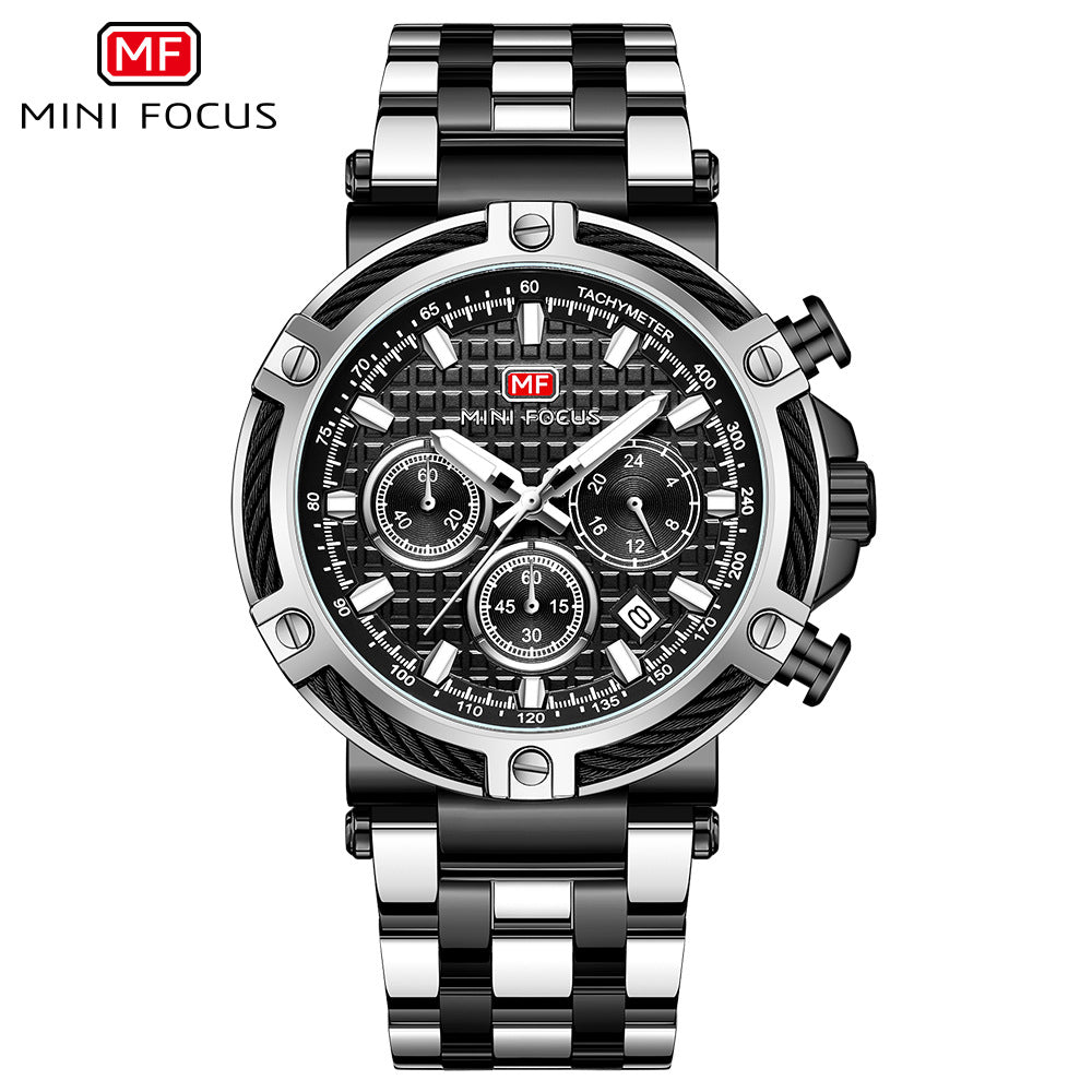 Montre analogique à quartz en acier inoxydable pour homme Mini Focus Chronograph Luminous Watch | MF047