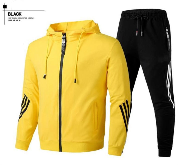 Survêtement décontracté pour hommes, ensemble athlétique à manches longues, veste zippée complète et pantalon, costume à capuche