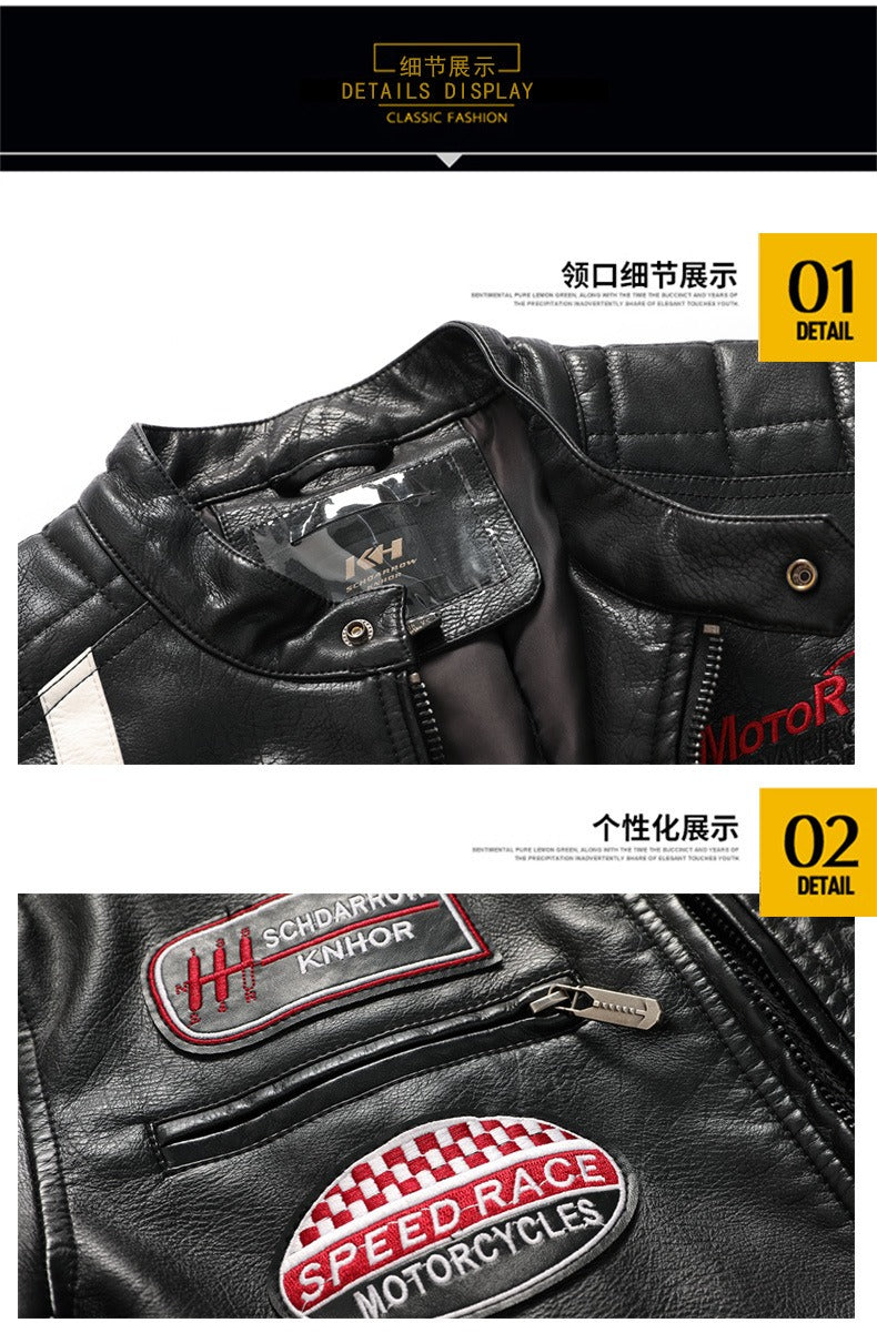 Giacca in pelle da uomo con colori abbinati Giacca in pelle PU per motociclista | KH-168