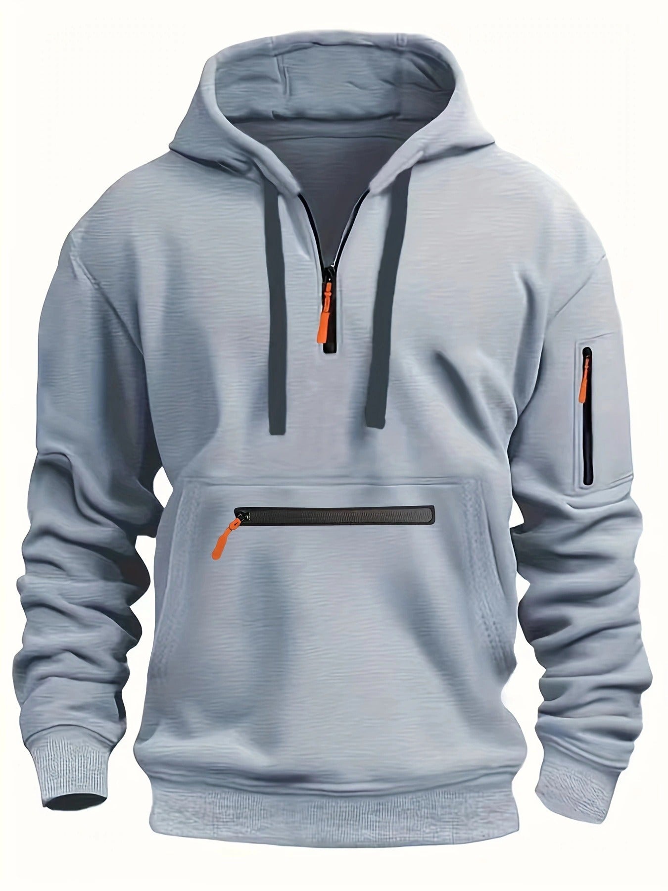 Men’s Pullover Hoodie Solid Pattern Zippered Lined Collar Loose Fit Casual Sportswear | TZ-28