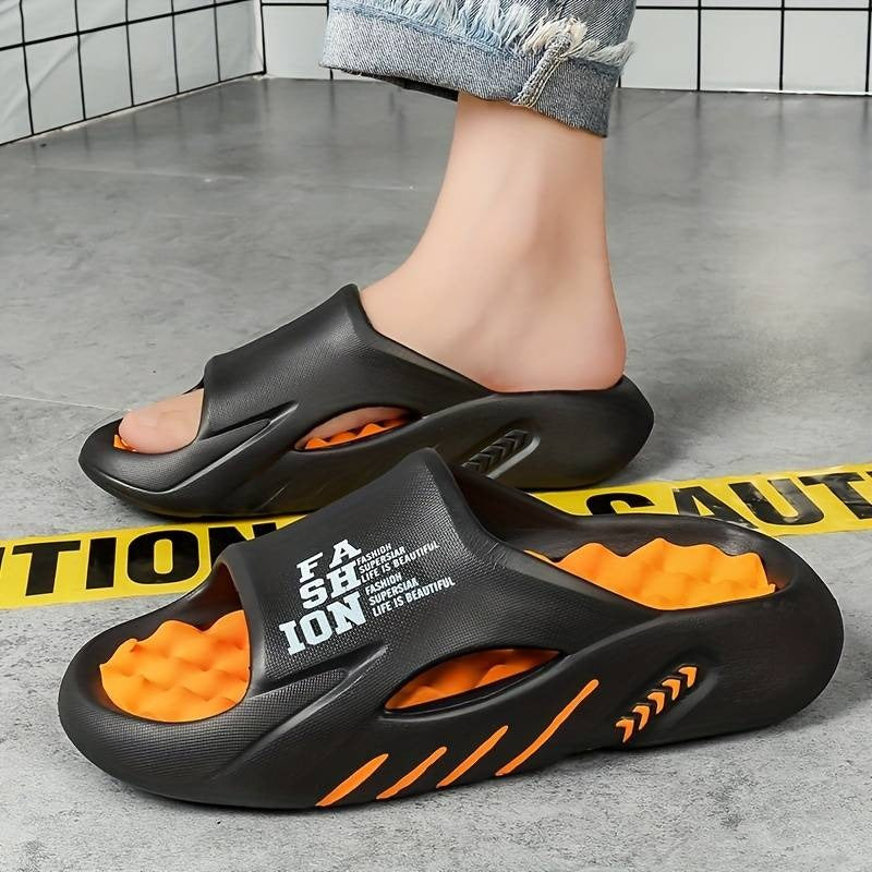 Ciabatte da spiaggia alla moda con suola morbida in EVA con stampa alfabeto da uomo, antiscivolo, con punta aperta | WN58