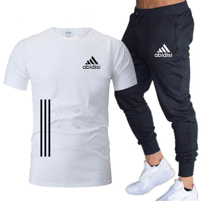 Men's Leisure Sports Running 2 Pieces Set Loose Large T-shirt & Trouser Half Sleeves Shirts Trousers Pants