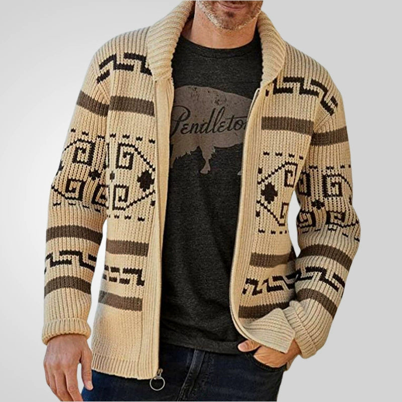 Men Stylish Slim Fit Jacquard Knit Cardigan Jacket with Long Sleeves Casual Lapel Sweater | SY0013