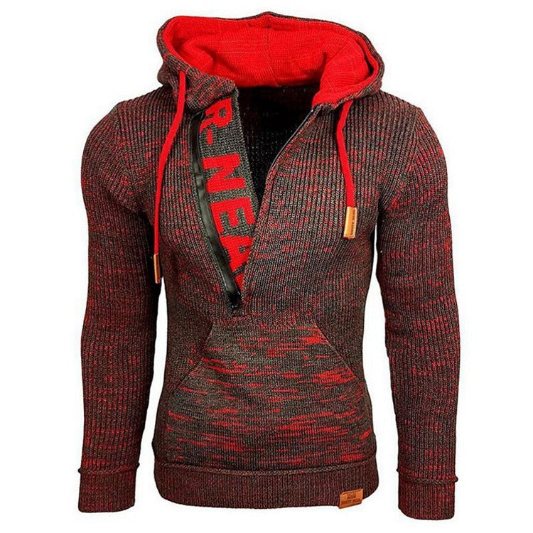 Pull à capuche et manches longues pour homme, élégant et chaud, avec col zippé et sweat-shirt d'hiver