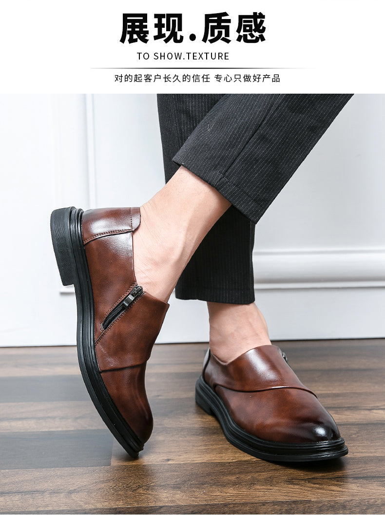 Mocassins d'affaires à bout pointu pour hommes avec fermeture à glissière, chaussures habillées élégantes et élégantes | 7823