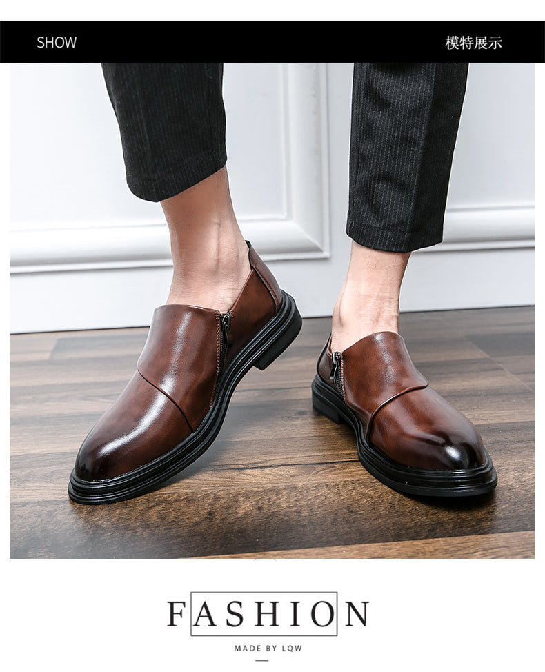 Mocassins d'affaires à bout pointu pour hommes avec fermeture à glissière, chaussures habillées élégantes et élégantes | 7823