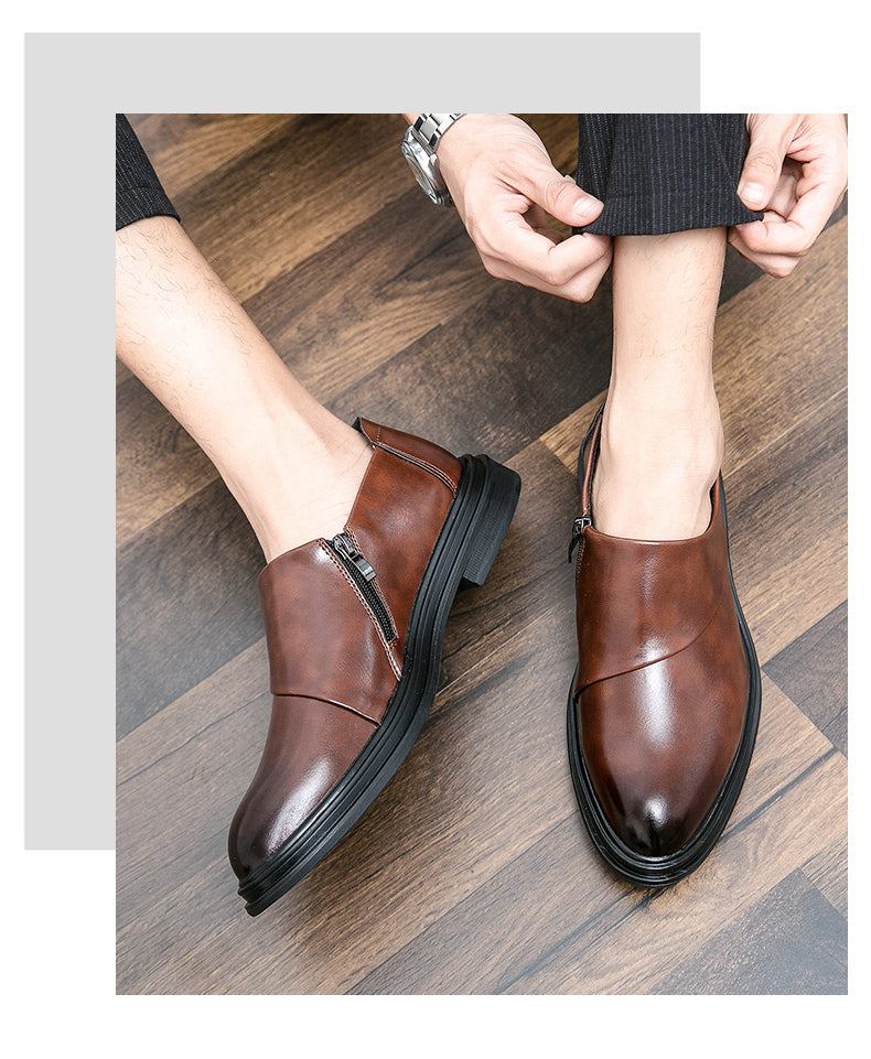 Mocassins d'affaires à bout pointu pour hommes avec fermeture à glissière, chaussures habillées élégantes et élégantes | 7823