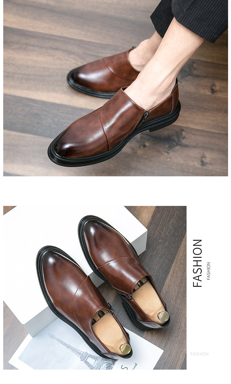 Mocassins d'affaires à bout pointu pour hommes avec fermeture à glissière, chaussures habillées élégantes et élégantes | 7823