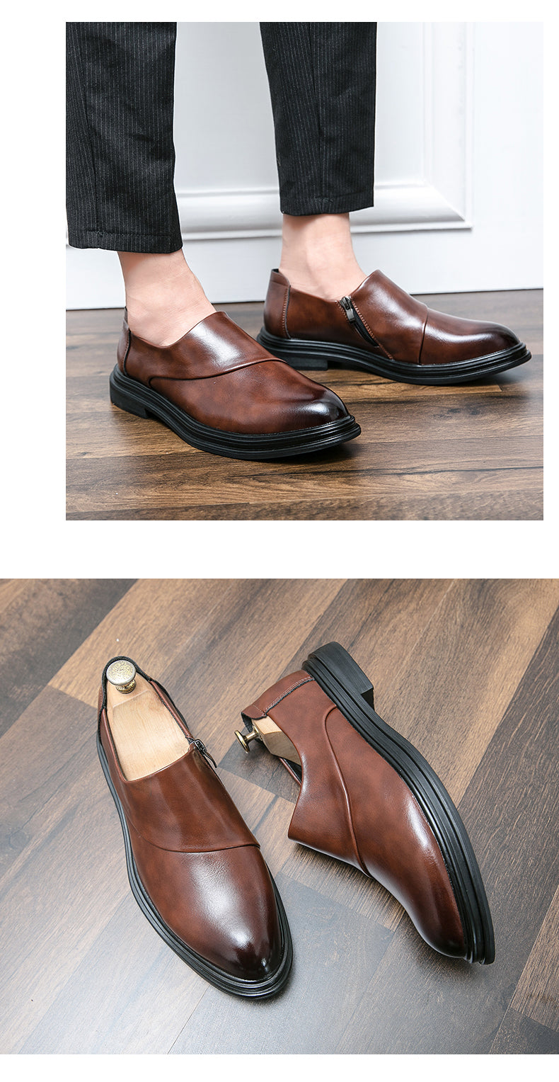 Mocassins d'affaires à bout pointu pour hommes avec fermeture à glissière, chaussures habillées élégantes et élégantes | 7823