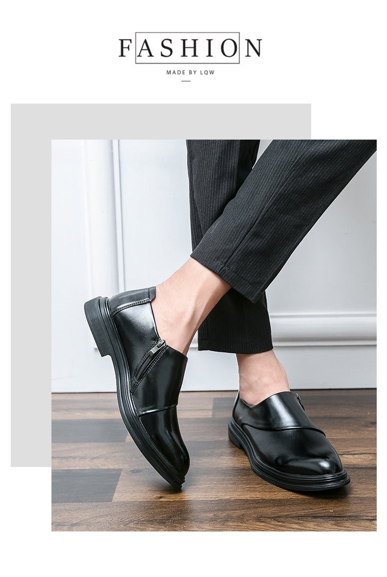 Mocassins d'affaires à bout pointu pour hommes avec fermeture à glissière, chaussures habillées élégantes et élégantes | 7823