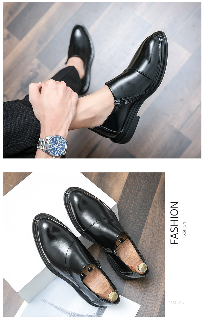 Mocassins d'affaires à bout pointu pour hommes avec fermeture à glissière, chaussures habillées élégantes et élégantes | 7823
