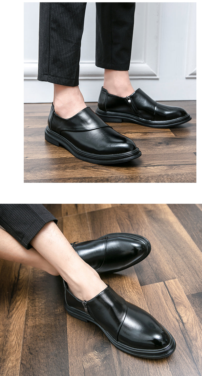 Mocassins d'affaires à bout pointu pour hommes avec fermeture à glissière, chaussures habillées élégantes et élégantes | 7823