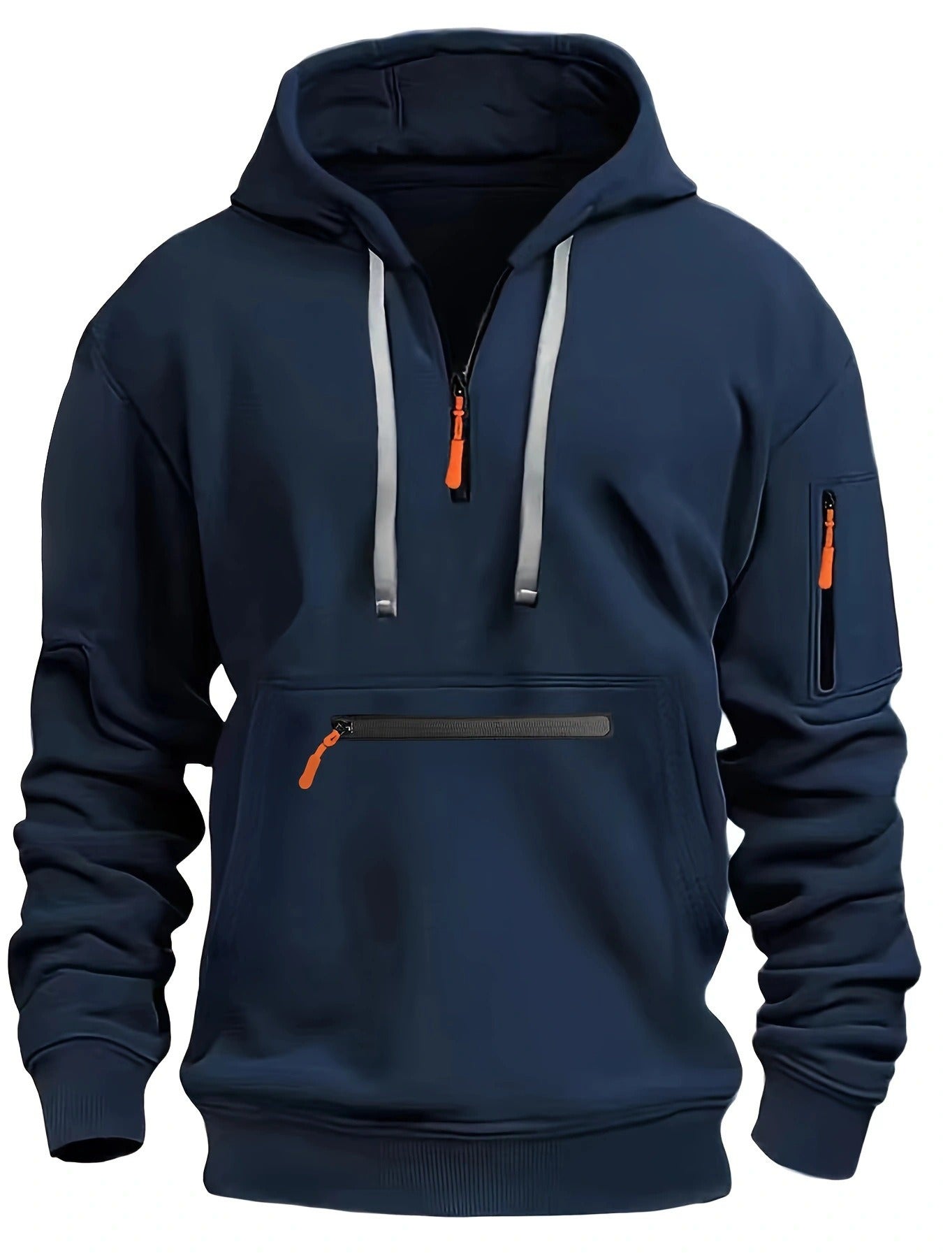 Men’s Pullover Hoodie Solid Pattern Zippered Lined Collar Loose Fit Casual Sportswear | TZ-28