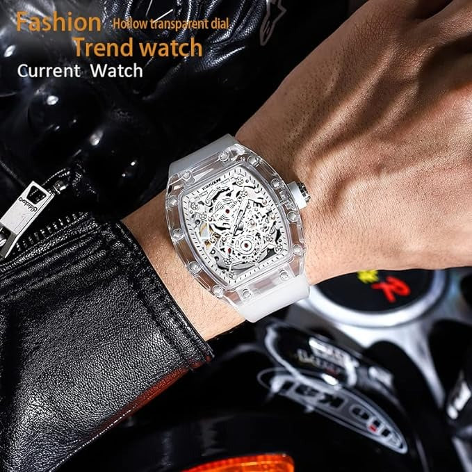 Orologi da uomo di lusso Orologio meccanico automatico a forma di barile trasparente | K-2015A