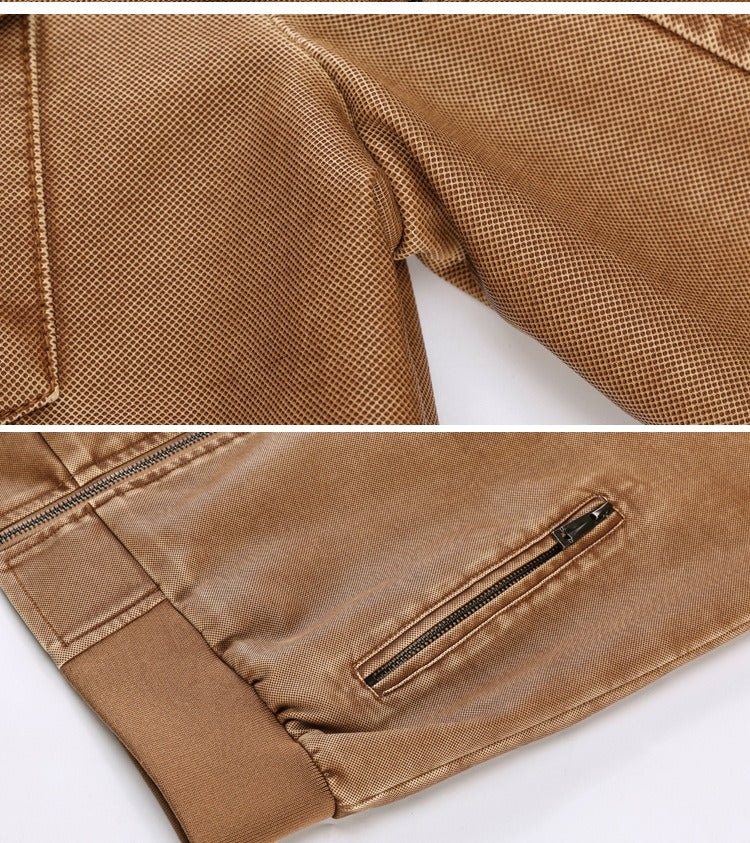 Veste en cuir PU à col montant pour homme avec fermeture éclair solide et décontractée | 833