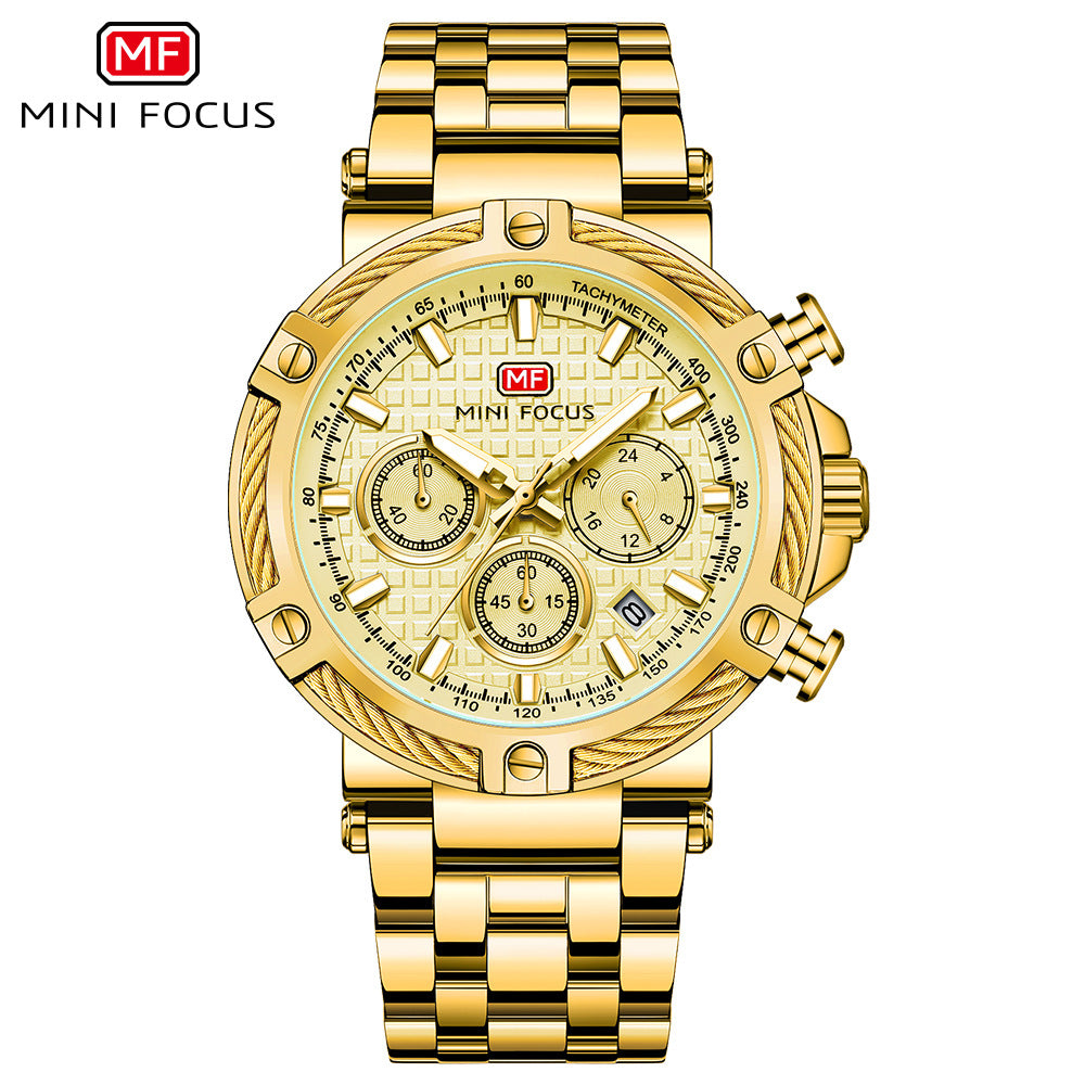 Montre analogique à quartz en acier inoxydable pour homme Mini Focus Chronograph Luminous Watch | MF047
