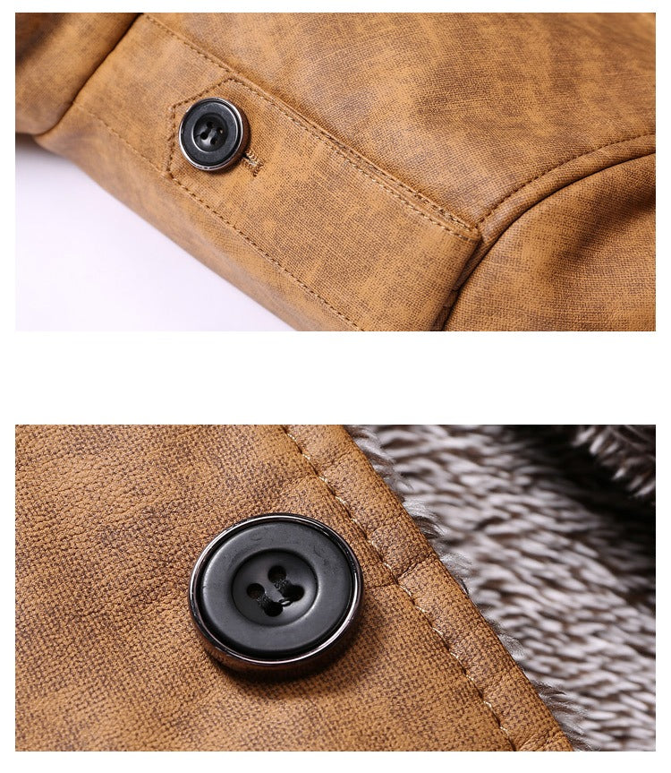 Manteau d'hiver chaud en cuir pour homme Parka Veste polaire Trench Slim Jacket Coat | ZQBA227