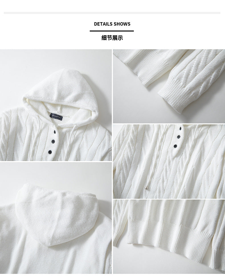 Men's Knitwear Twisted Drawstring Hooded Pullover Sweater 7-Needle Woolen Sweatshirt Jacket | SY0139