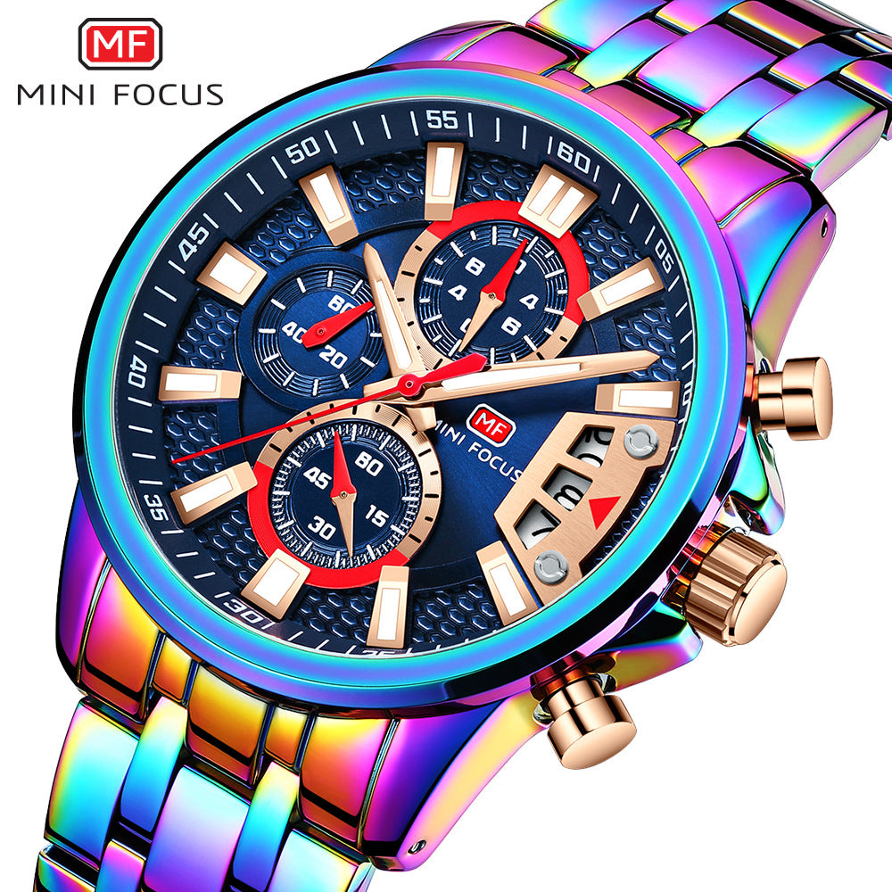 Orologi da uomo in acciaio inossidabile Orologio cronografo Orologio da polso al quarzo luminoso di lusso | MF0352G
