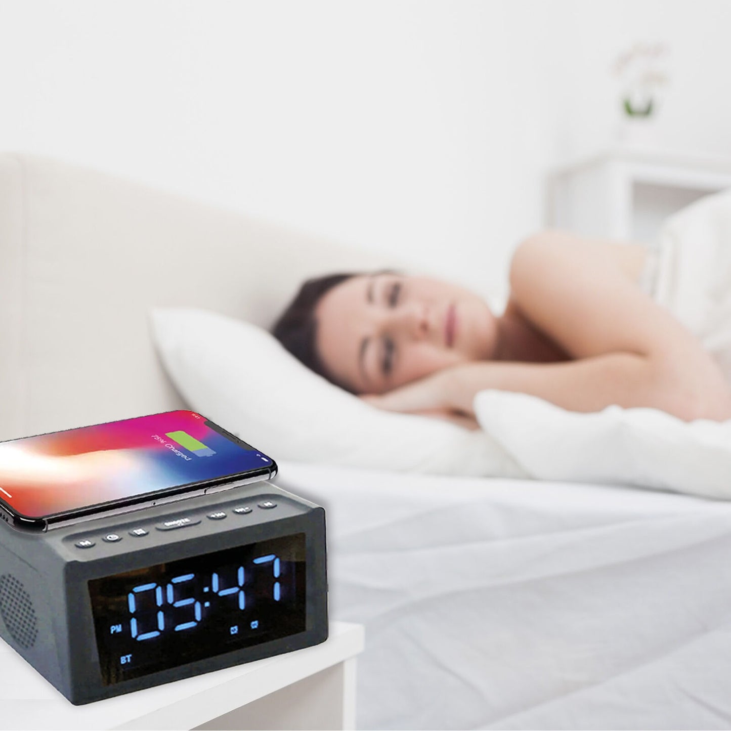 Sveglia con schermo grande e ricarica wireless da 15 W, altoparlante portatile Bluetooth | 2023
