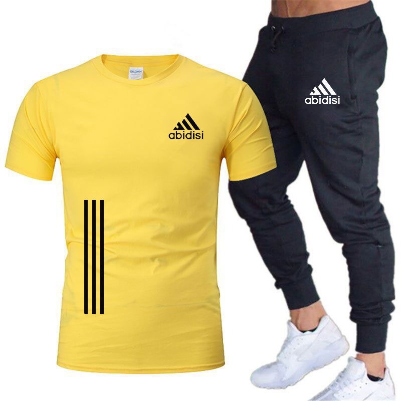 Men's Leisure Sports Running 2 Pieces Set Loose Large T-shirt & Trouser Half Sleeves Shirts Trousers Pants