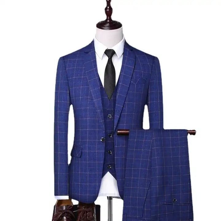 Costume 3 pièces pour homme, coupe slim, coupe droite, pour soirée d'affaires, mariage, à carreaux | 307