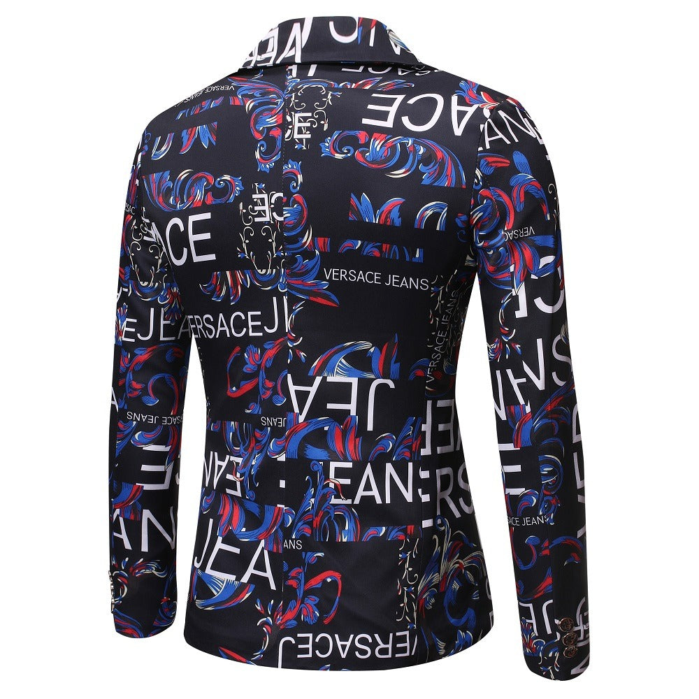 Veste blazer à manches longues et coupe slim pour homme, imprimé floral, 1 bouton, cranté | X07