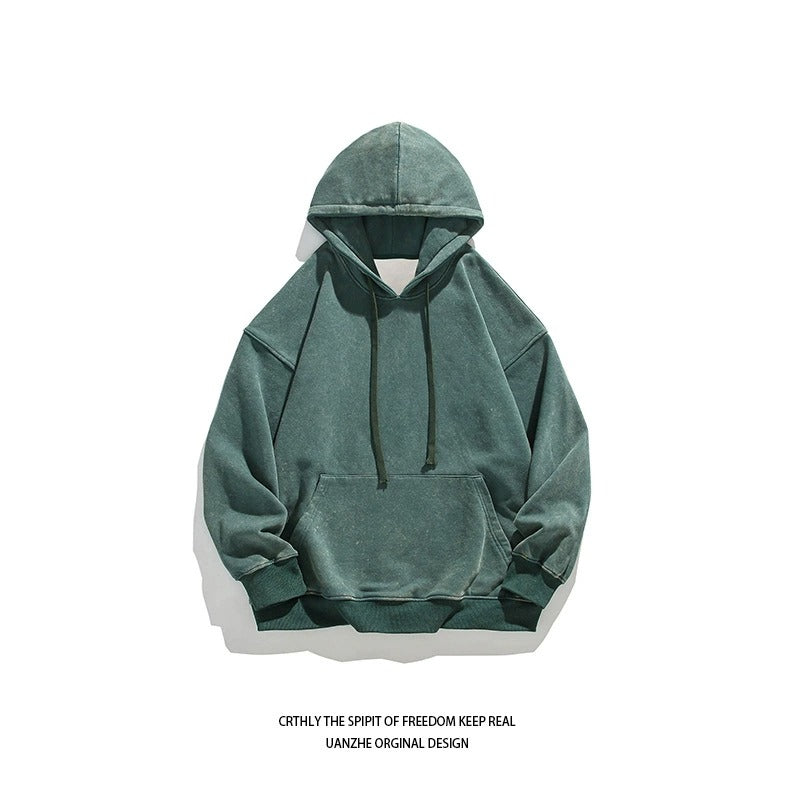 Unisex Heavy French Terry Bonded Fleece Hoodie Thick Vintage Distressed Washed Pullover | A042-23XW99282