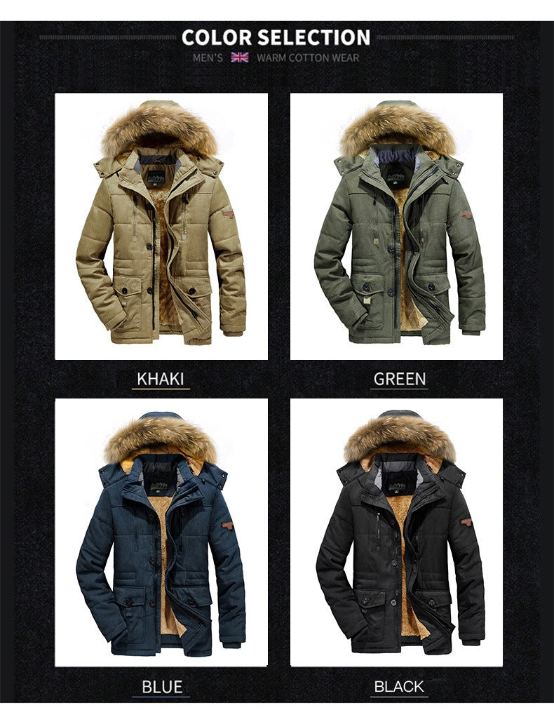 Veste à capuche en coton pour homme, manteau mince doublé en polaire épaisse, parka chaude et décontractée | 7176
