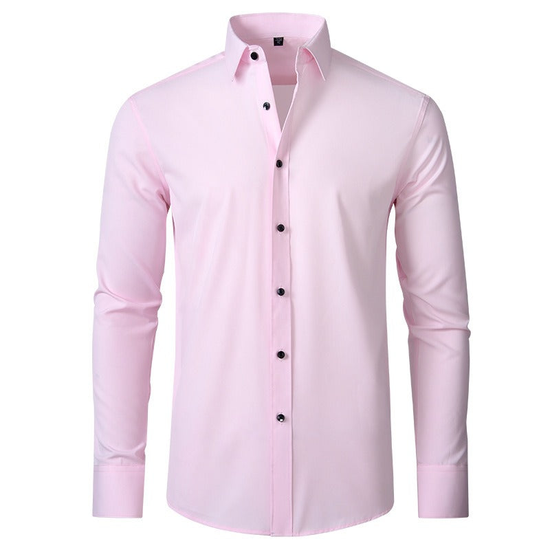 Chemise extensible à manches longues pour homme, couleur unie, coupe slim, sans repassage, style business décontracté