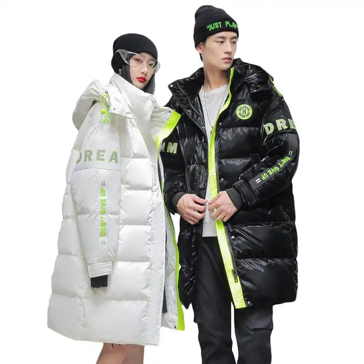 Unisex Inverno Piumino d'anatra Più giacche spesse Cerniera Cappuccio Imbottito Lungo Cappotto