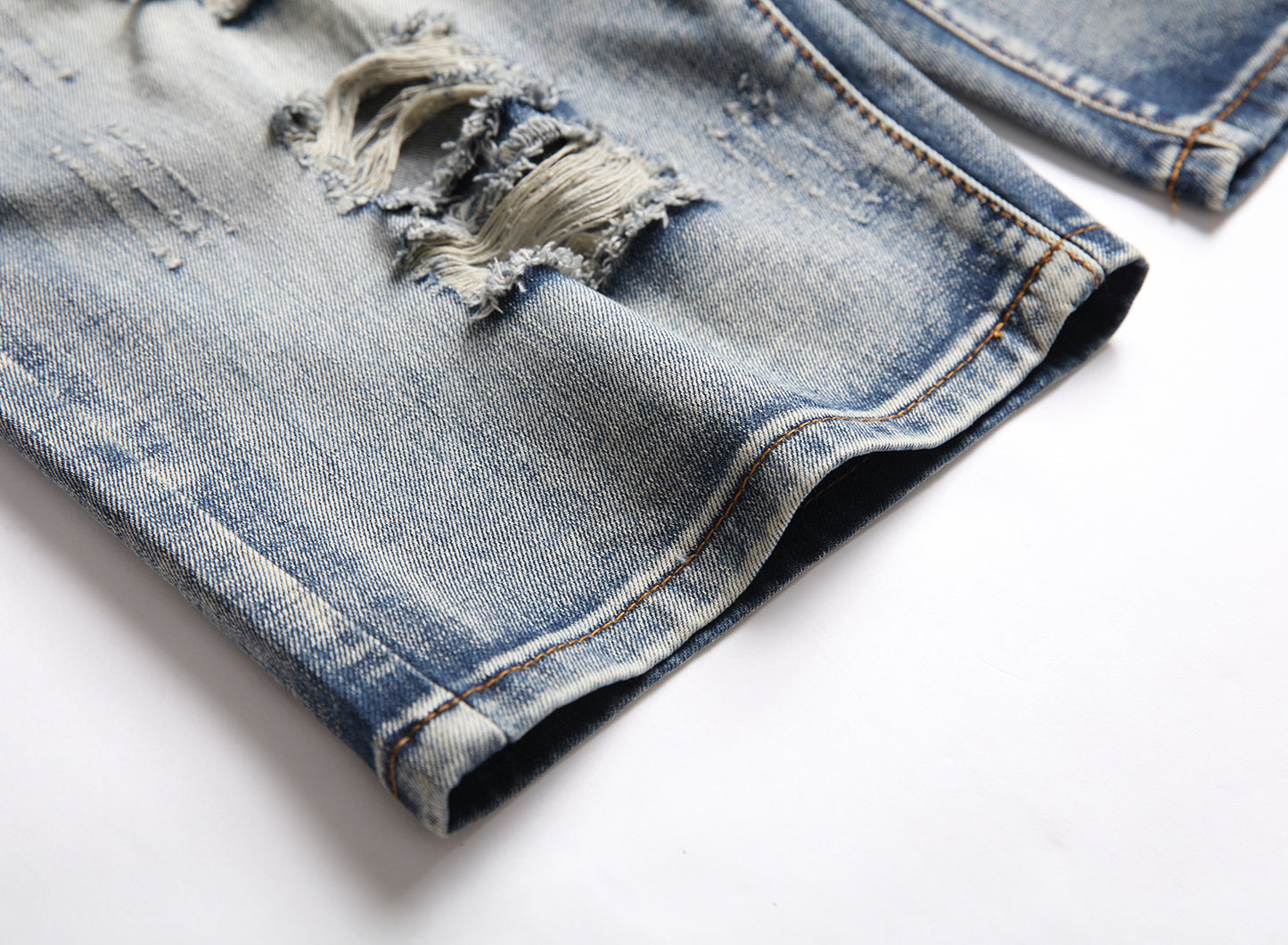 Men's Summer Ripped Distressed Relaxed Fit Casual Washed Denim Jeans Shorts | 810