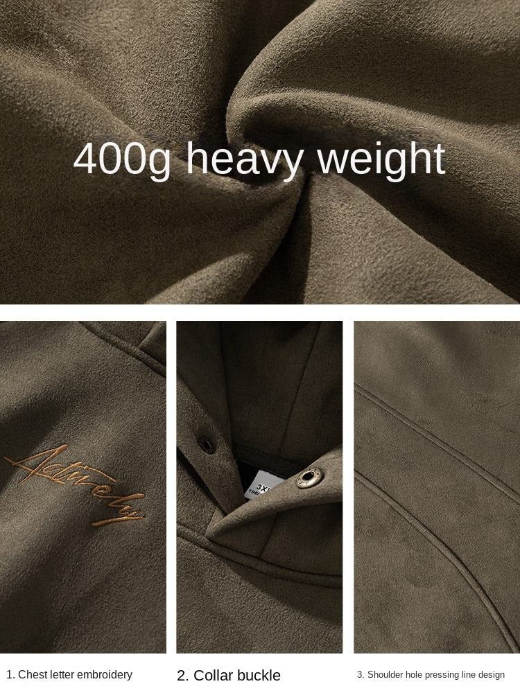 Unisex Heavy Suede Hooded Sweatshirt Retro American Style for Autumn & Winter Loose Fit Hoodie | L3848