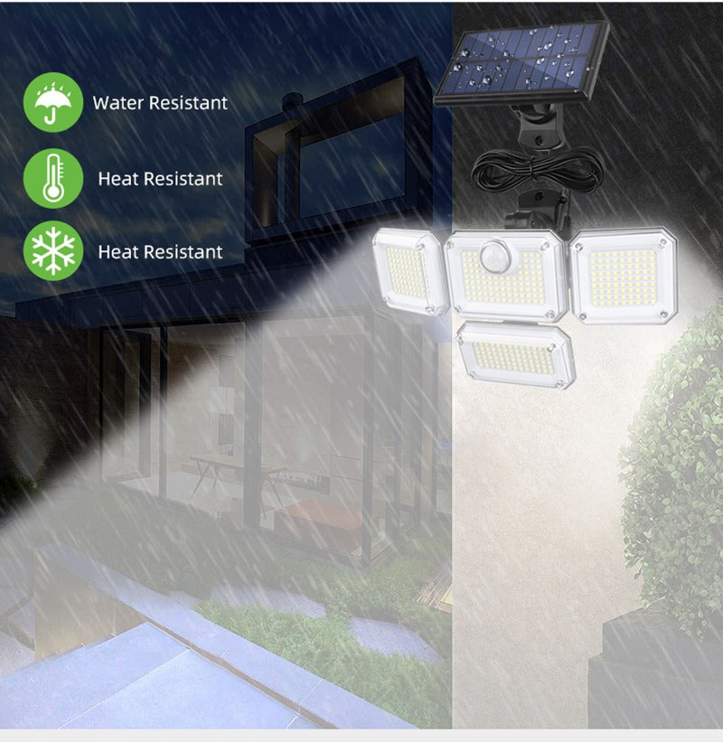 Lampada solare da parete a LED per esterni con sensore di movimento diviso, 4 teste, 3 modalità, lampada solare |