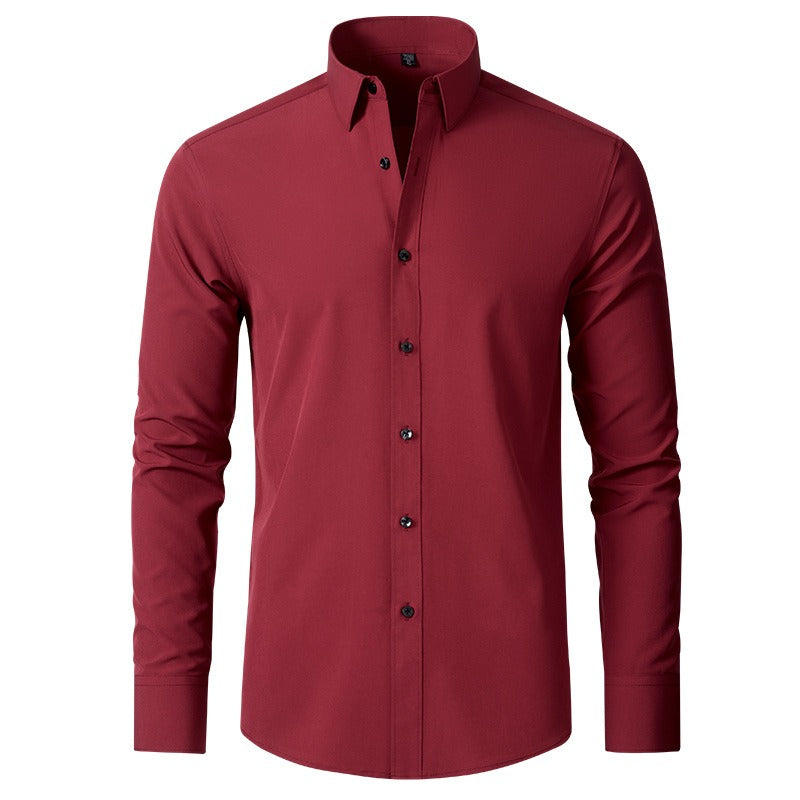 Chemise extensible à manches longues pour homme, couleur unie, coupe slim, sans repassage, style business décontracté