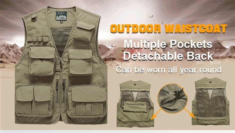 Gilet cargo multitasche da uomo, maglione da pesca per arrampicata, campeggio, escursionismo, gilet estivo