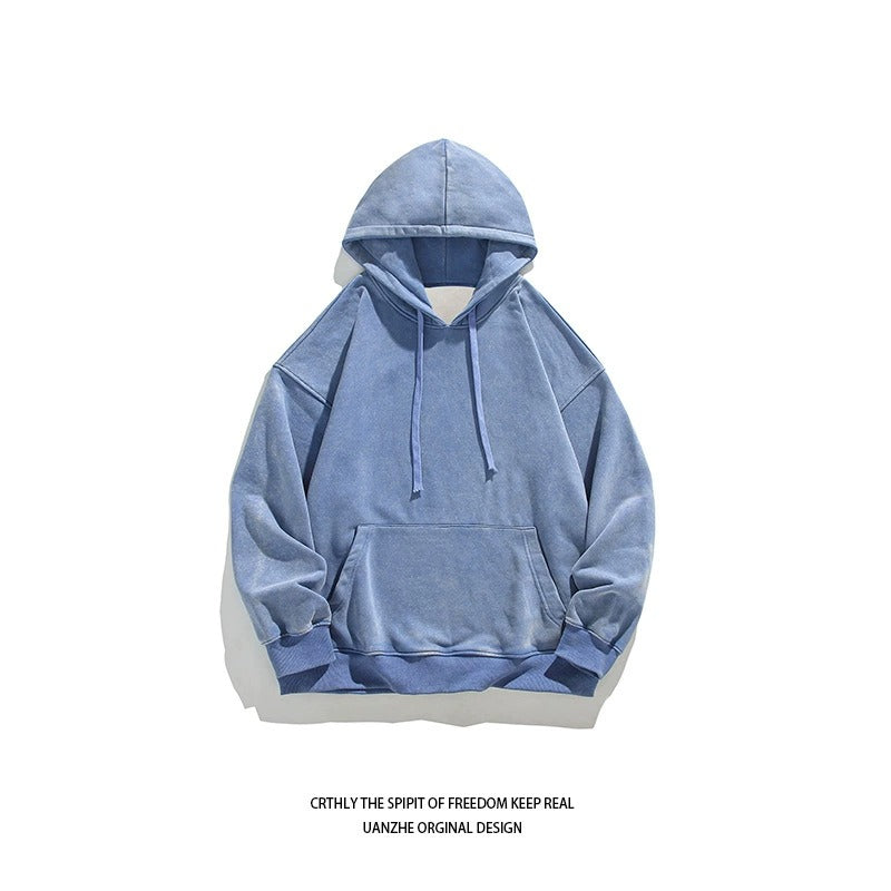 Unisex Heavy French Terry Bonded Fleece Hoodie Thick Vintage Distressed Washed Pullover | A042-23XW99282
