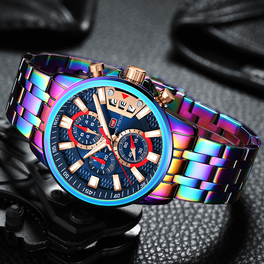 Orologi da uomo in acciaio inossidabile Orologio cronografo Orologio da polso al quarzo luminoso di lusso | MF0352G