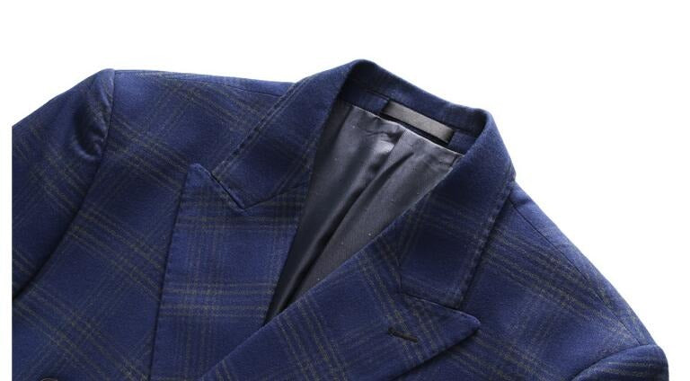 Completo da uomo a quadri 3 pezzi slim fit doppiopetto giacca gilet pantaloni | 6027