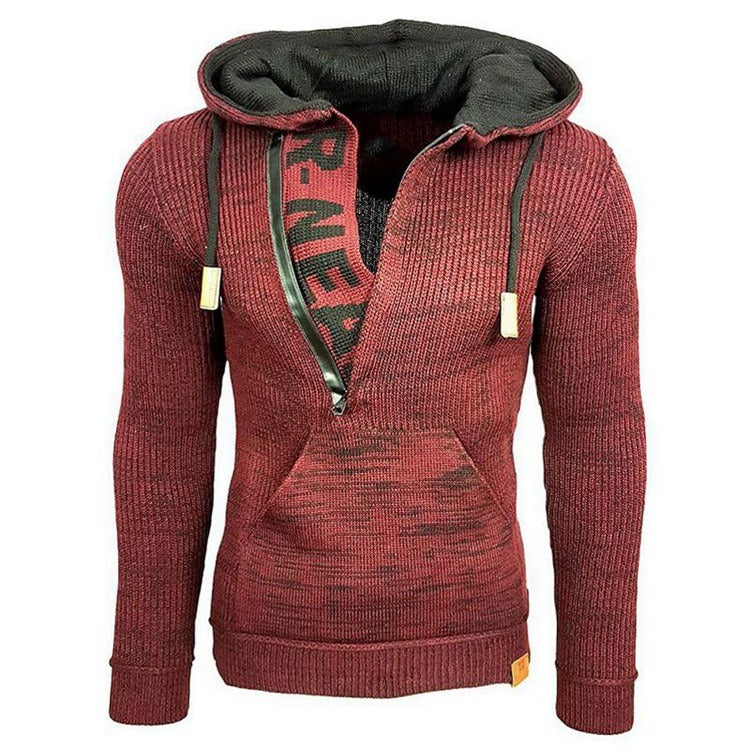 Pull à capuche et manches longues pour homme, élégant et chaud, avec col zippé et sweat-shirt d'hiver