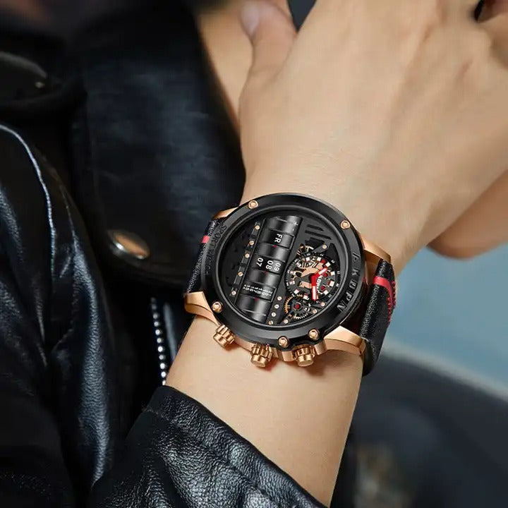 Orologi da polso da uomo militari sportivi al quarzo unici con cinturino in pelle girevole e data | A9022