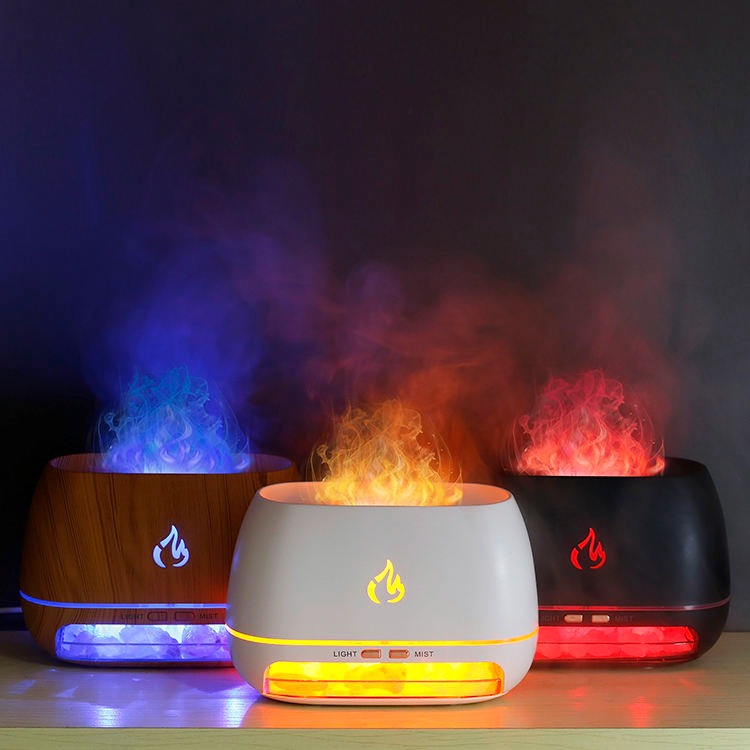 Umidificatori per aromi con cristalli di sale dell'Himalaya, 7 colori, LED USB, diffusore di oli essenziali per aromaterapia con fiamma di fuoco portatile | 101