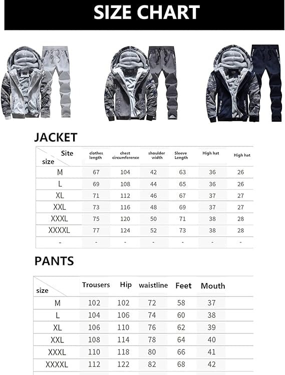 Survêtement camouflage pour homme avec fermeture éclair et veste à capuche en polaire épaisse d'hiver + pantalon