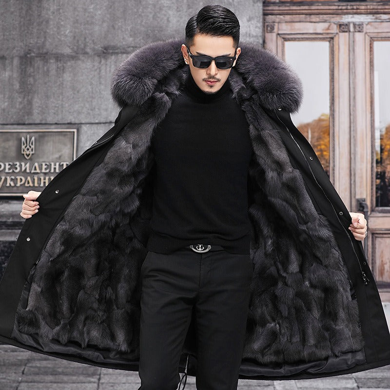 Giacca parka calda con cappuccio in vera pelliccia di volpe di prima qualità e fodera in vera pelliccia di visone | 209