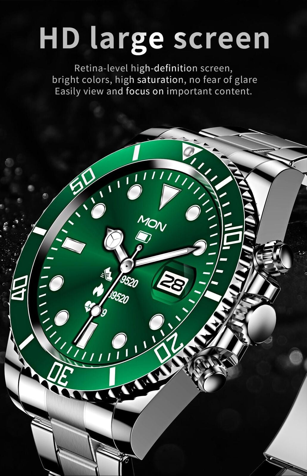 Montre connectée pour homme avec bracelet en acier et appels BT, style Rolex, pour le sport et les affaires | AW-12