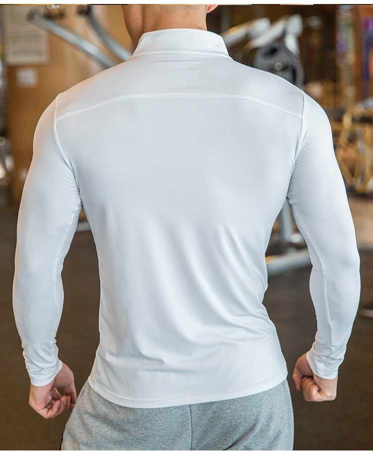 Maglietta da corsa traspirante da uomo ad asciugatura rapida, a maniche lunghe, per palestra, fitness, ciclismo, con cerniera | P37