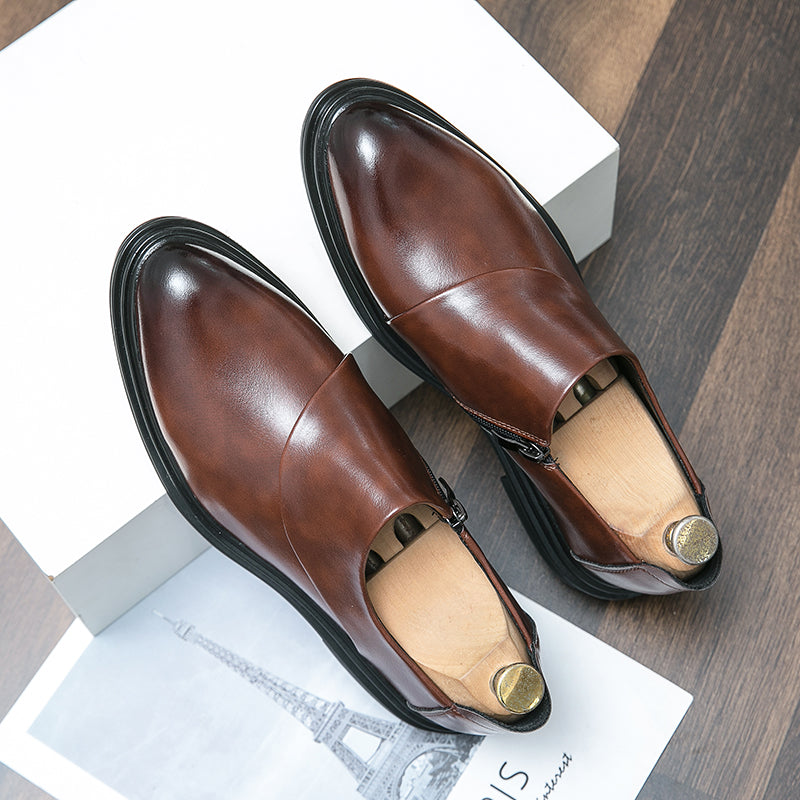 Mocassins d'affaires à bout pointu pour hommes avec fermeture à glissière, chaussures habillées élégantes et élégantes | 7823