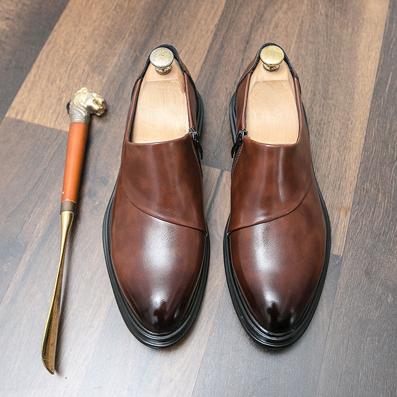 Mocassins d'affaires à bout pointu pour hommes avec fermeture à glissière, chaussures habillées élégantes et élégantes | 7823