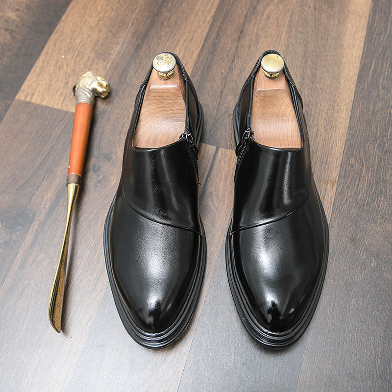 Mocassins d'affaires à bout pointu pour hommes avec fermeture à glissière, chaussures habillées élégantes et élégantes | 7823